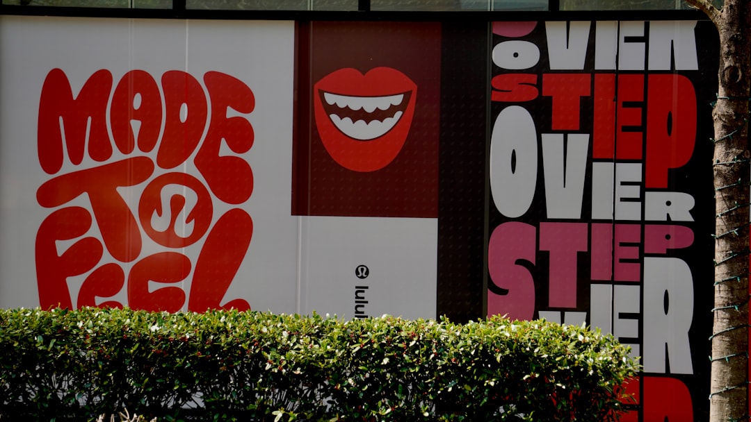 Red text and graphics on a building